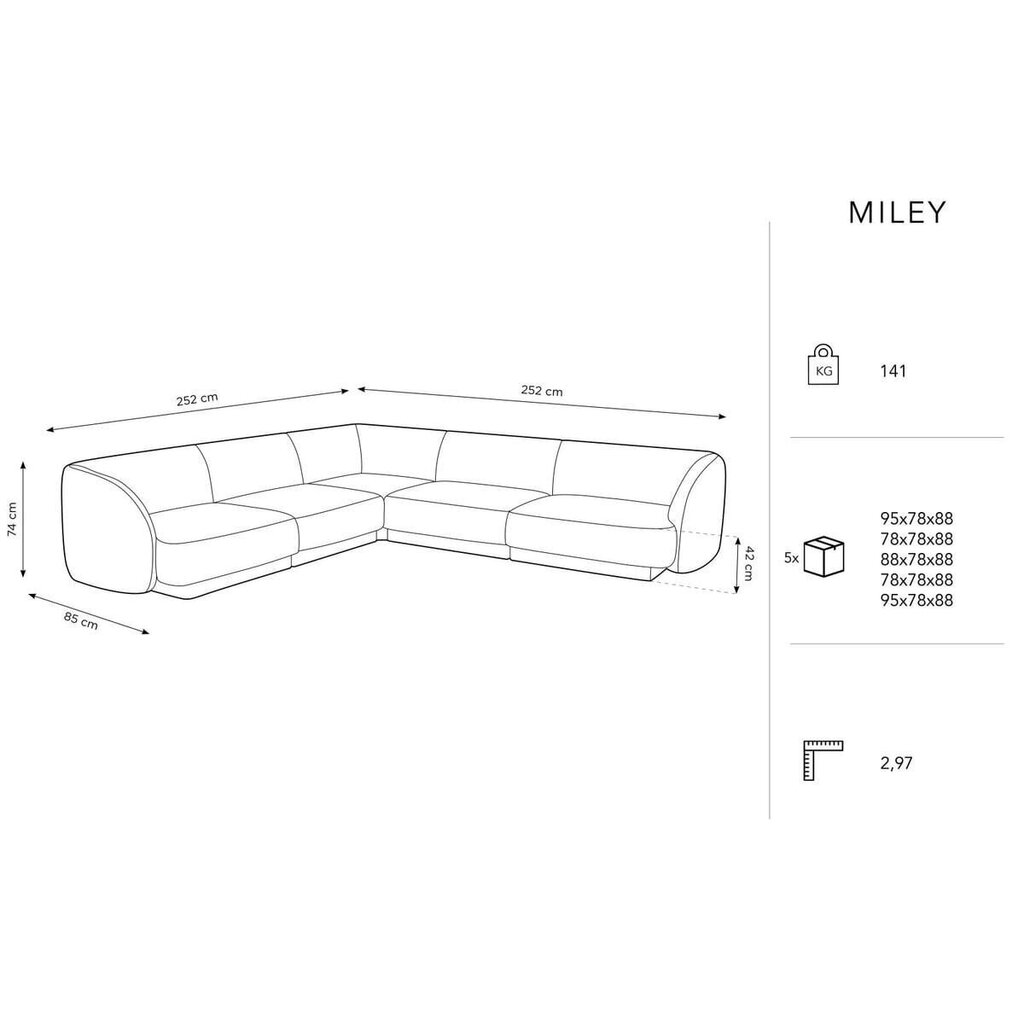 Sametist sümmeetriline nurgadiivan Micadoni Miley, 252 x 252 x 74, sinine hind ja info | Diivanid ja diivanvoodid | kaup24.ee