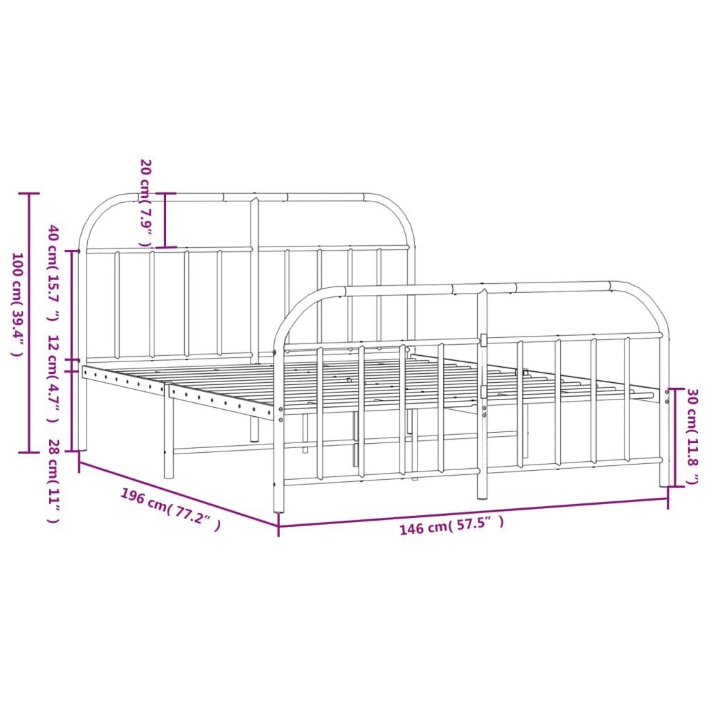 vidaXL metallist voodiraam peatsi ja jalutsiga, must, 140x190 cm hind ja info | Voodid | kaup24.ee