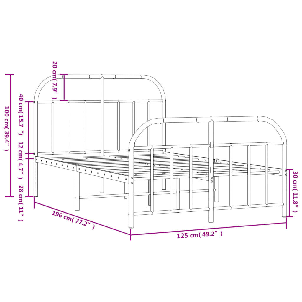 vidaXL metallist voodiraam peatsi ja jalutsiga, must, 120 x 190 cm цена и информация | Voodid | kaup24.ee