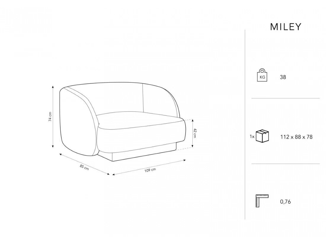 Sametist tugitool Micadoni Miley, 109 x 85 x 74, must hind ja info | Tugitoolid ja tugitoolvoodid | kaup24.ee