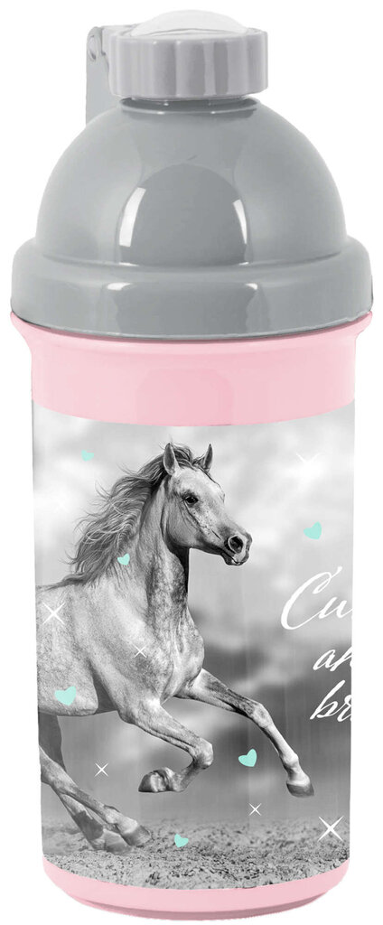 Bidon Paso School Gray-Pink Horse 550 ml hind ja info | Lutipudelid ja aksessuaarid | kaup24.ee