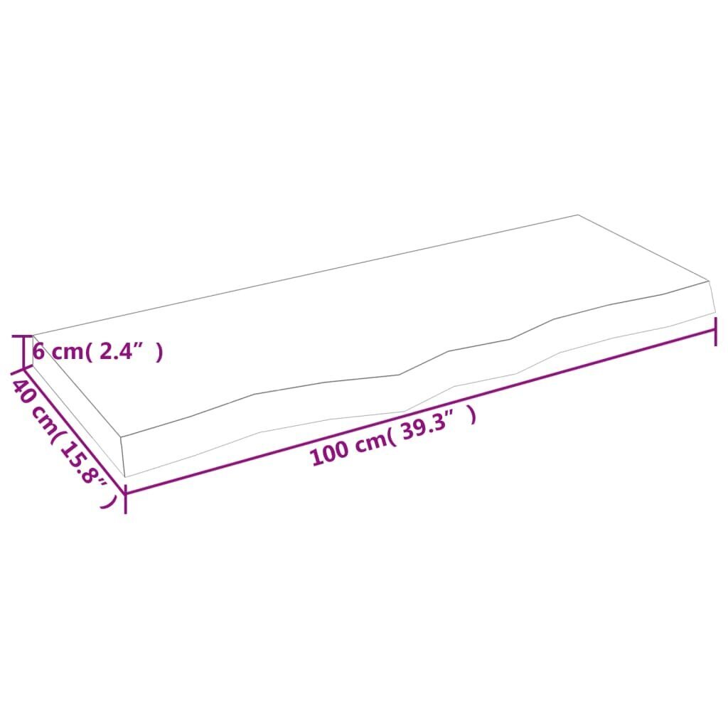 vidaXL seinariiul, helepruun, 100 x 40 x 6 cm, töödeldud tammepuit hind ja info | Riiulid | kaup24.ee