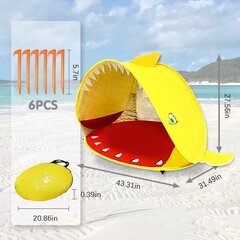 Детская пляжная палатка с защитой от ультрафиолета Meishang, 110x80x70 cм, желтая цена и информация | Палатки | kaup24.ee
