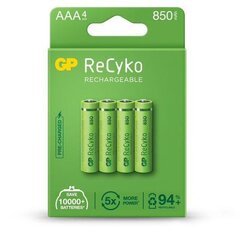 Батарея GP ReCyko+ AAA R03 850мAч NiMH 1.2V, 4 шт. цена и информация | Батарейки | kaup24.ee
