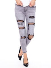 Denimpüksid, halli värvi цена и информация | Женские тканевые брюки с поясом, синие | kaup24.ee