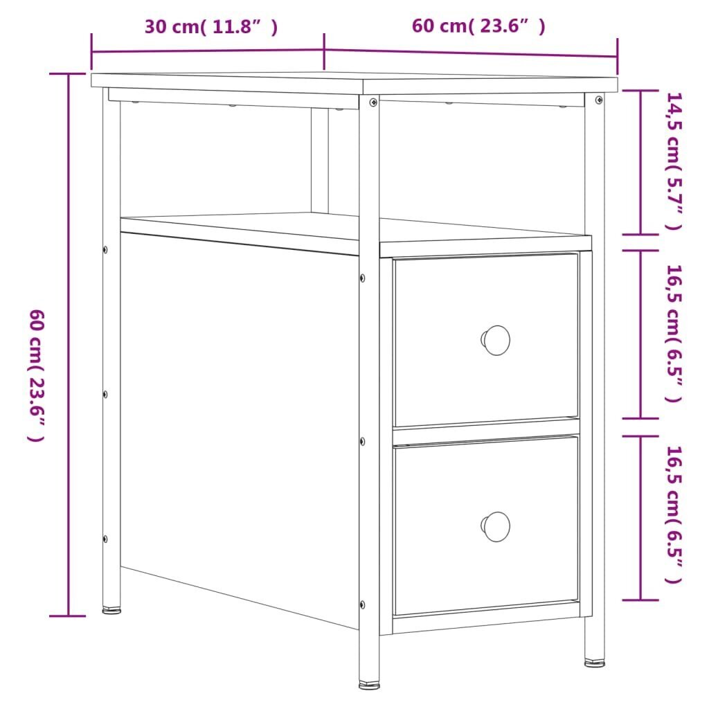 vidaXL öökapp, pruun tamm, 30 x 60 x 60 cm, tehispuit hind ja info | Öökapid | kaup24.ee