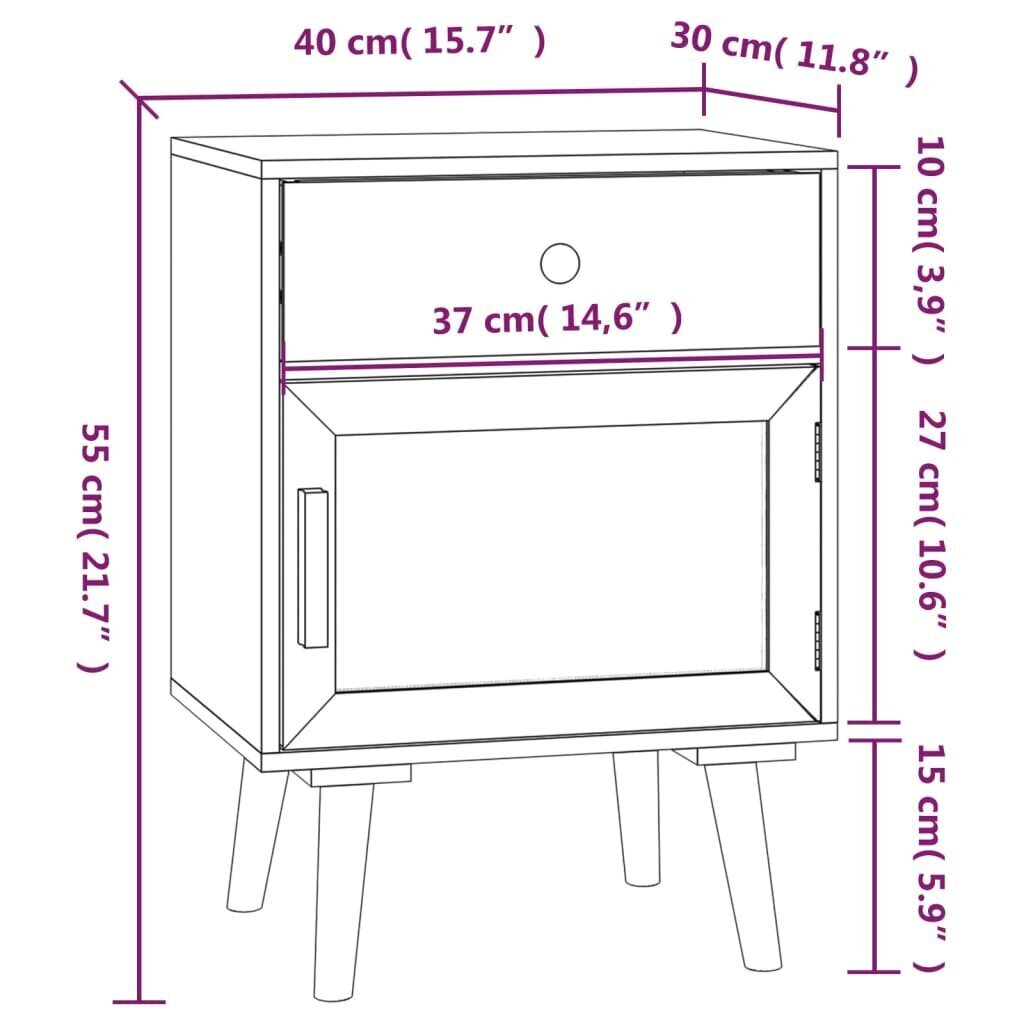 vidaXL öökapp, valge, 40 x 30 x 55 cm, tehispuit hind ja info | Öökapid | kaup24.ee