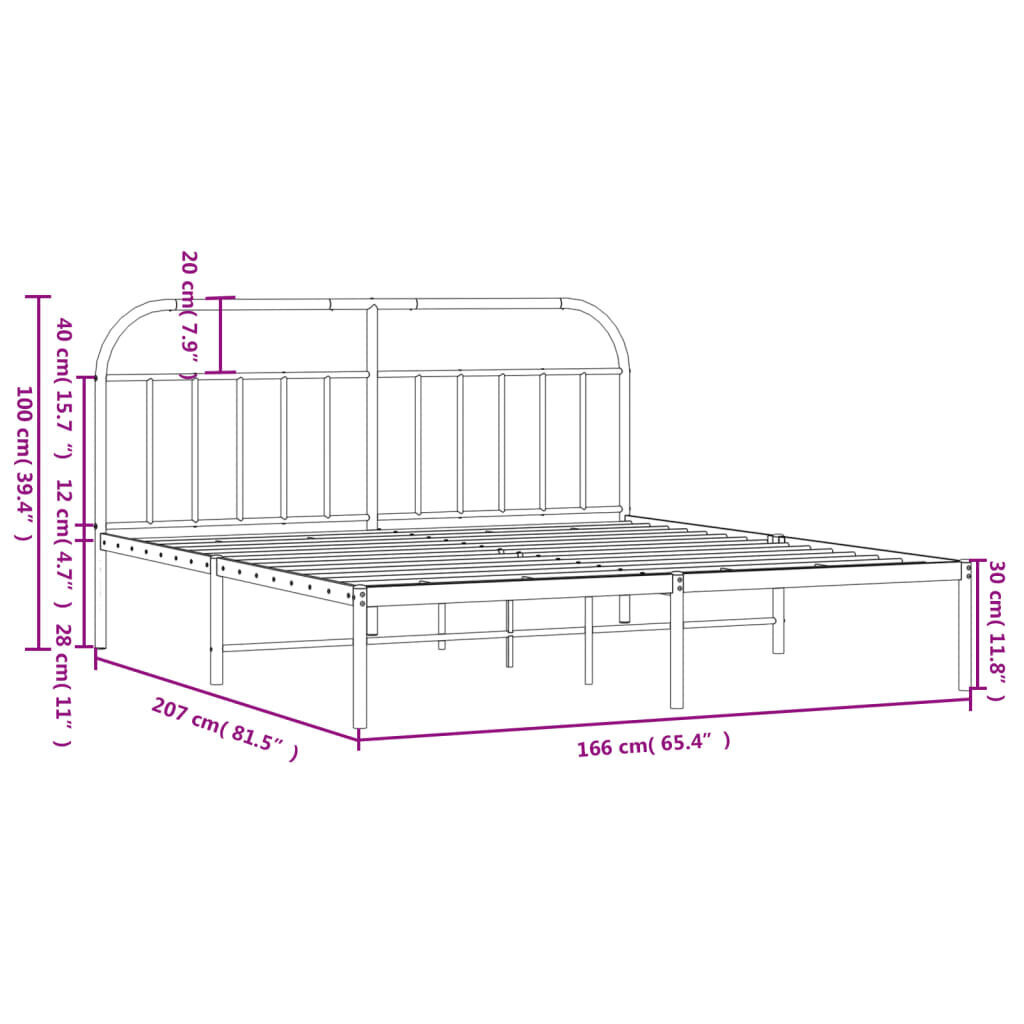 vidaXL metallist voodiraam peatsiga, must, 160 x 200 cm hind ja info | Voodid | kaup24.ee