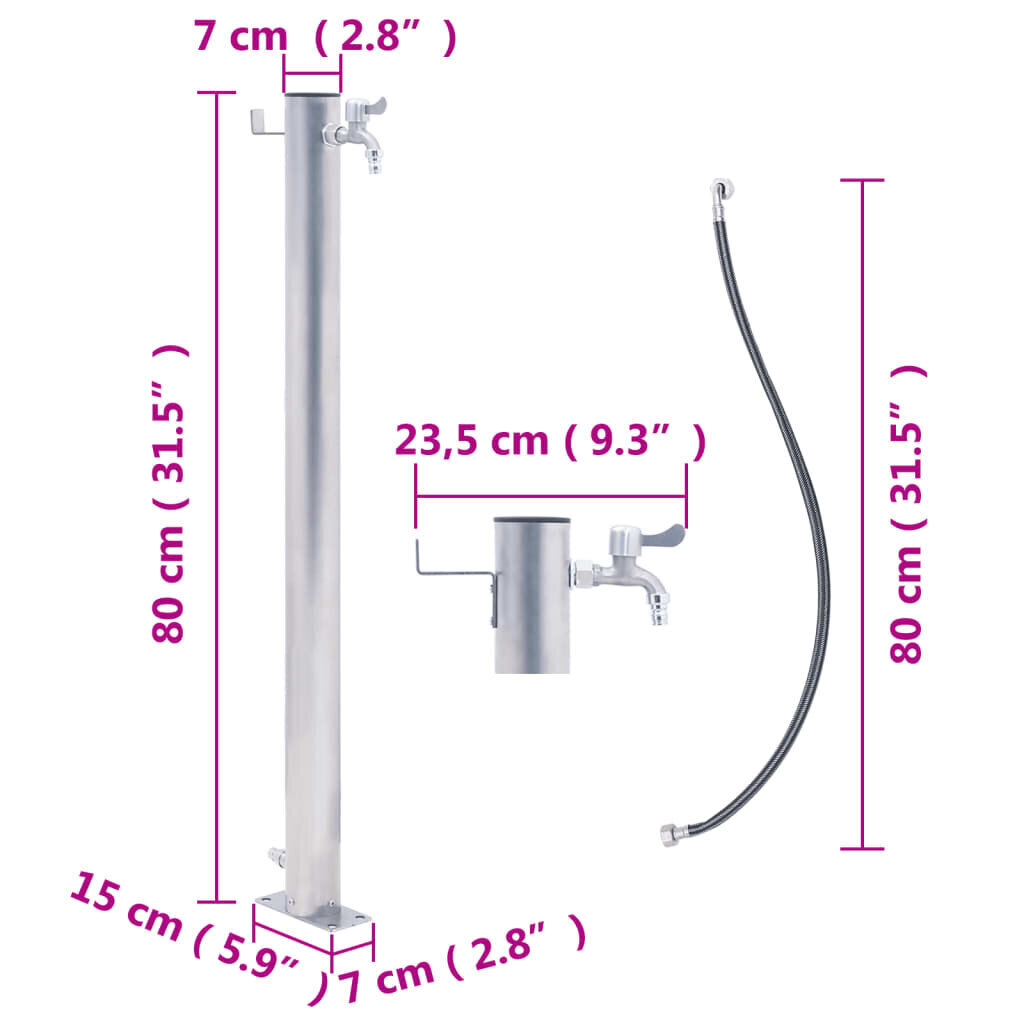 vidaXL veekraan aeda, 80 cm, roostevaba teras, ümar hind ja info | Kastekannud, voolikud, niisutus | kaup24.ee