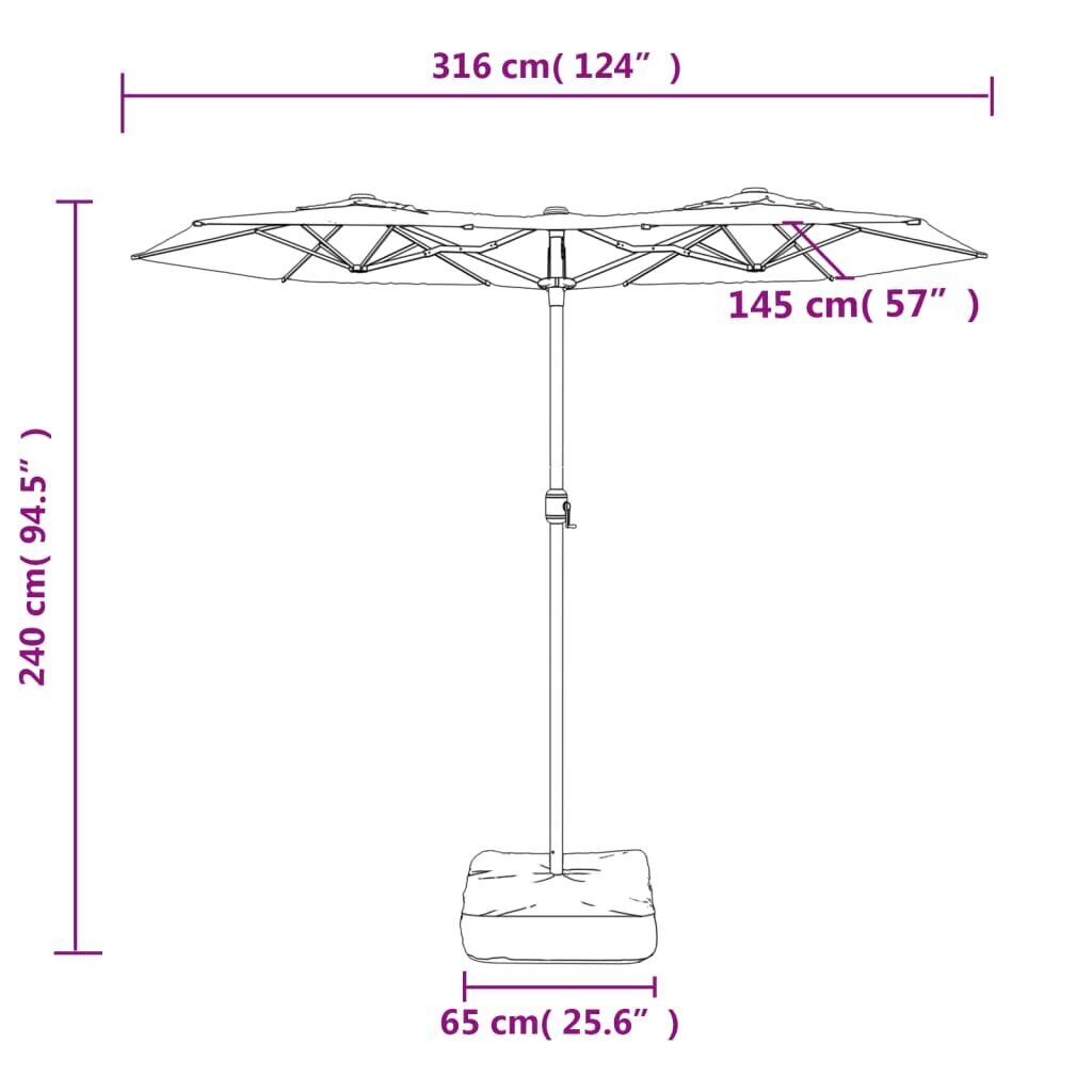 vidaXL kahe varjuga päikesevari, terrakota, 316 x 240 cm цена и информация | Päikesevarjud, markiisid ja alused | kaup24.ee