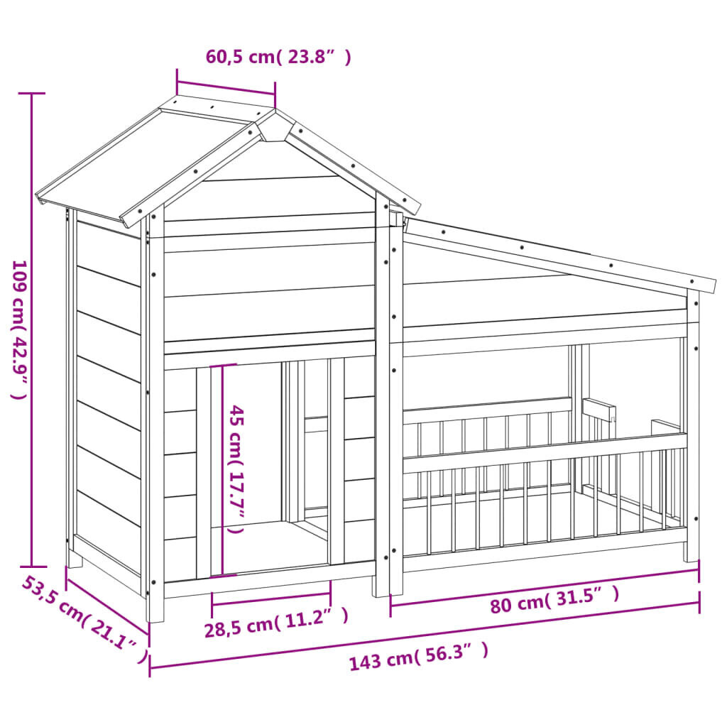 vidaXL koerakuut, hall, 143 x 60,5 x 109 cm, männipuit hind ja info | Pesad, kuudid | kaup24.ee