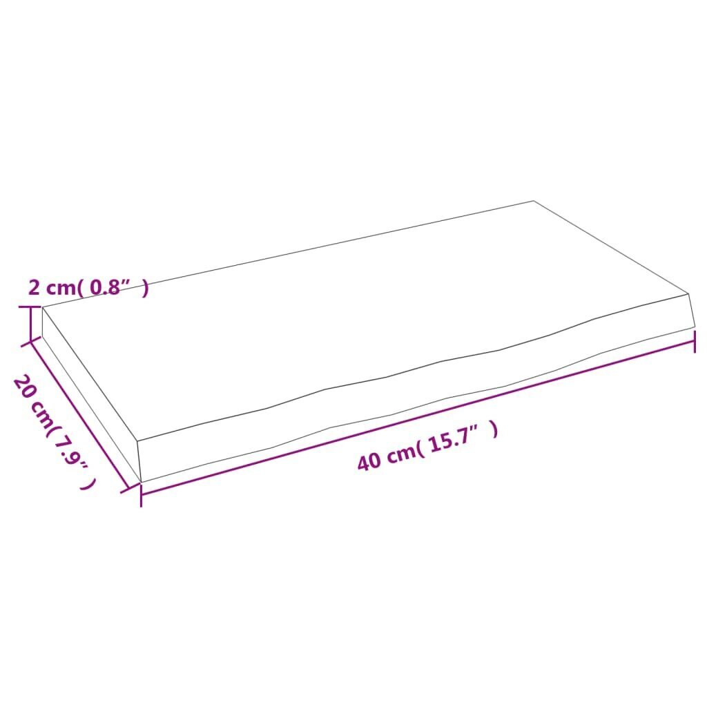 vidaXL seinariiul, 40 x 20 x 2 cm, töötlemata tammepuit hind ja info | Riiulid | kaup24.ee