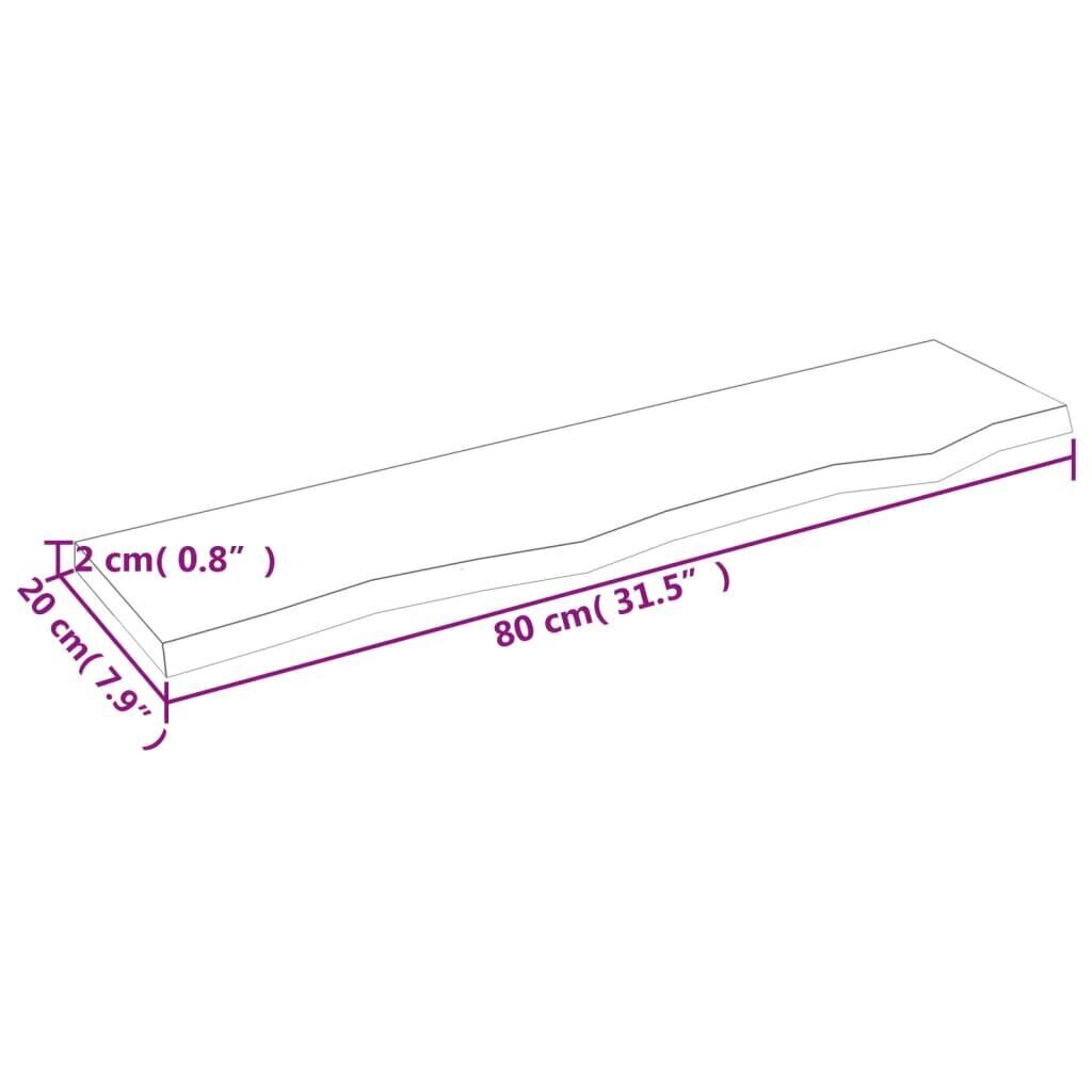 vidaXL seinariiul, 80 x 20 x 2 cm, töötlemata tammepuit hind ja info | Riiulid | kaup24.ee