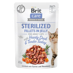 Brit Care Sterilized Fillets in Jelly для стерилизованных кошек с уткой и индейкой, 24 x 85 г цена и информация | Кошачьи консервы | kaup24.ee