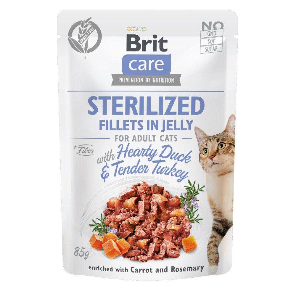 Brit Care Sterilized Fillets in Jelly steriliseeritud kassidele koos pardi ja kalkuniga, 24 x 85 g цена и информация | Konservid kassidele | kaup24.ee