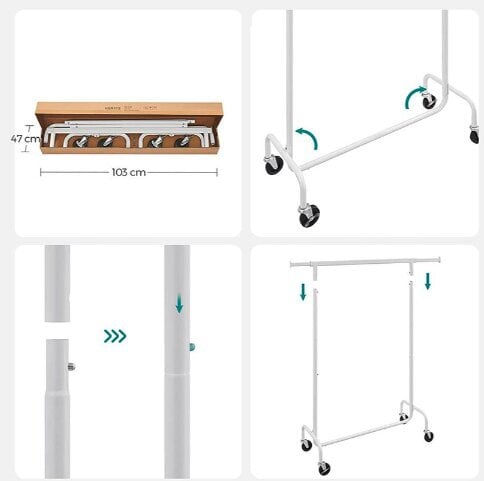 Riidestange pikendatava riidetoruga, 45 x (110-150) x 160 cm, valge цена и информация | Riidestanged ja nagid | kaup24.ee