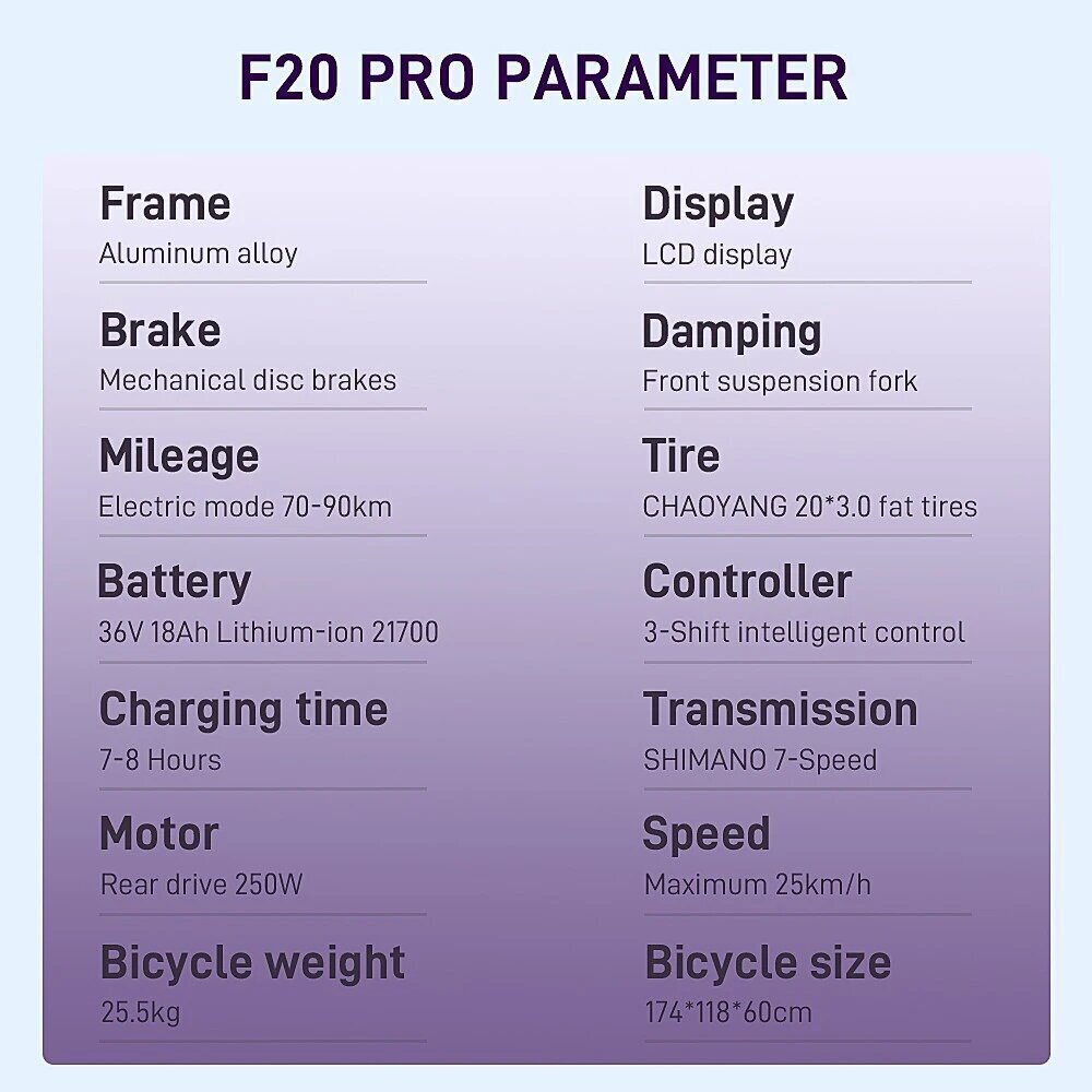 Elektrijalgratas FAFREES F20 Pro, 20", lilla, 250W, 18Ah hind ja info | Elektrirattad | kaup24.ee