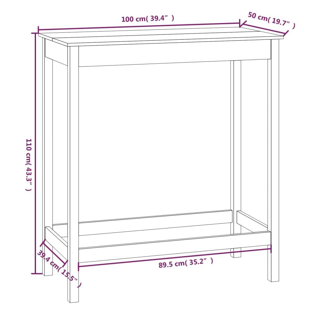 vidaXL baarilaud, must, 100x50x110 cm, täispuit, mänd цена и информация | Köögi- ja söögilauad | kaup24.ee