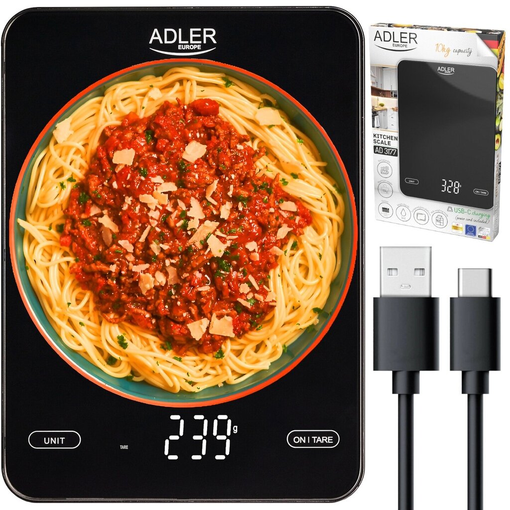 Köögiskaalad Adler AD3177B must 10 kg цена и информация | Köögikaalud | kaup24.ee