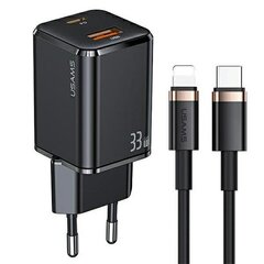 USAMS Ład. siec. 1xUSB-C+1xUSB T43 33W PD3.0 +QC3.0 + kabel U63 USB-C na lightning czarny|black USKTZ01 цена и информация | Зарядные устройства для телефонов | kaup24.ee