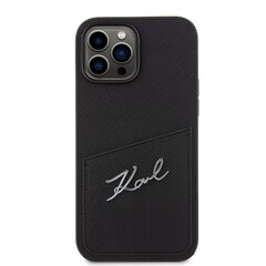 Karl Lagerfeld Saffiano Card Slot Metal Signature Case for iPhone 14 Pro Max Black цена и информация | Чехлы для телефонов | kaup24.ee