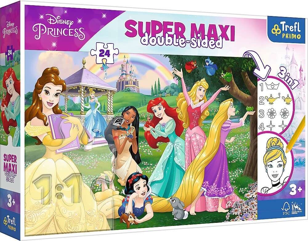 Kahepoolne pusle Super Maxi Disney Happy Princesses 3in1 24 tükki hind ja info | Pusled | kaup24.ee