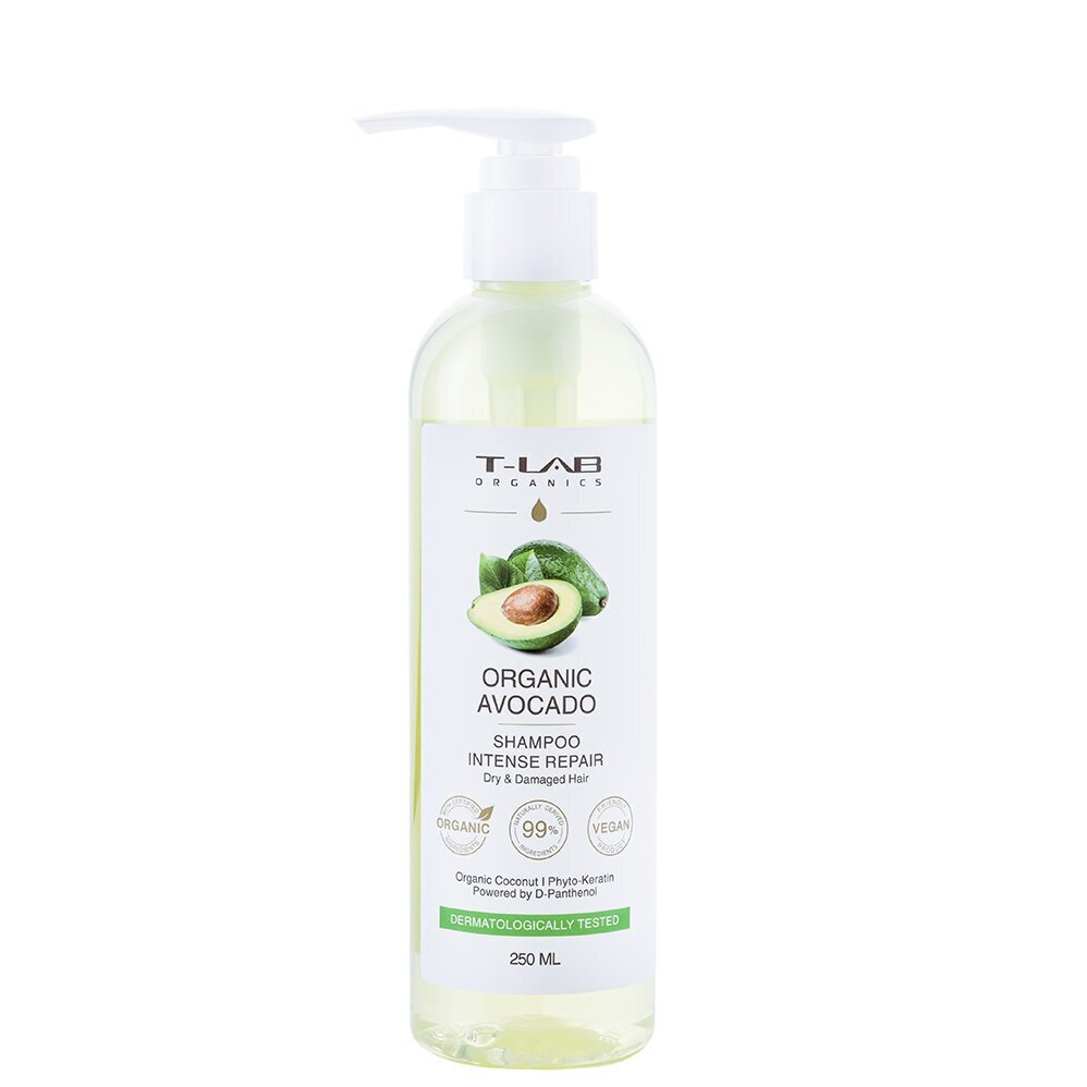 Taastav šampoon Avokaado T-Lab Organic Avocado intense repair shampoo, 250ml hind ja info | Šampoonid | kaup24.ee