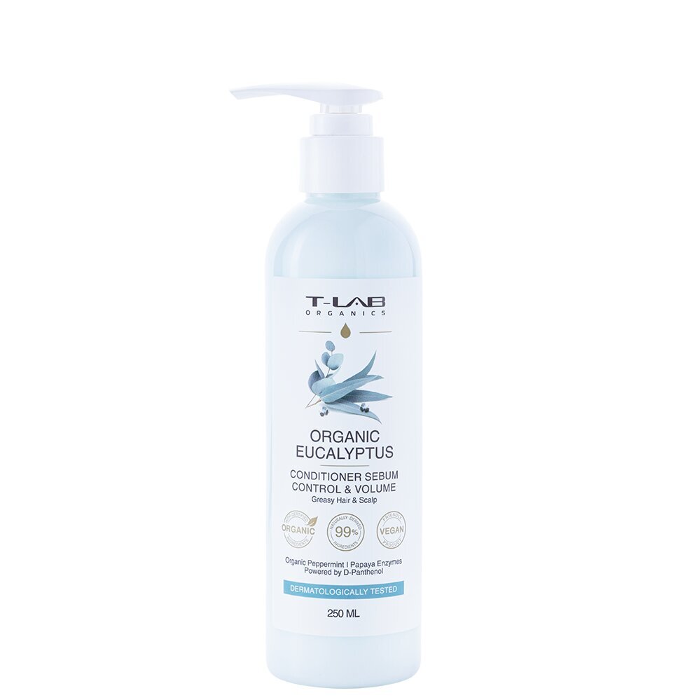 Hooldusvahend rasusele peanahale eukalüpti ekstraktiga T-Lab Organic Eucalyptus Sebum Control & Volume Conditioner, 250ml цена и информация | Juuksepalsamid | kaup24.ee