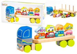 Puidust veoauto koos autodega, Cubika цена и информация | Развивающие игрушки | kaup24.ee