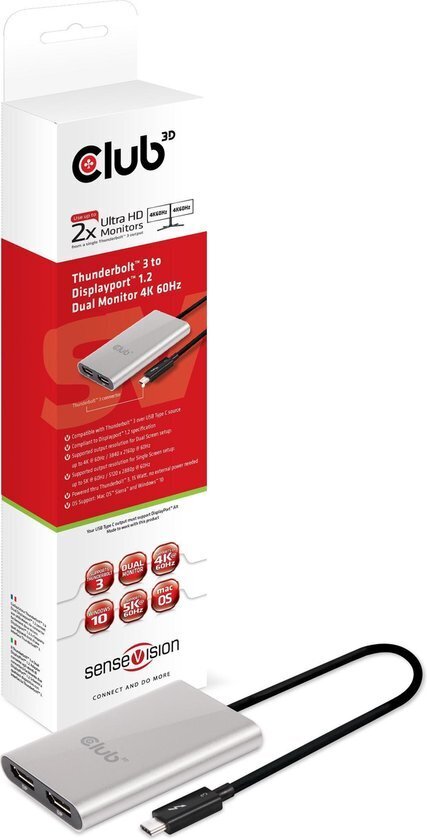 CLUB3D Thunderbolt™ 3 to 2x Displayport™ 1.2 Dual Monitor 4K 60Hz цена и информация | USB jagajad, adapterid | kaup24.ee