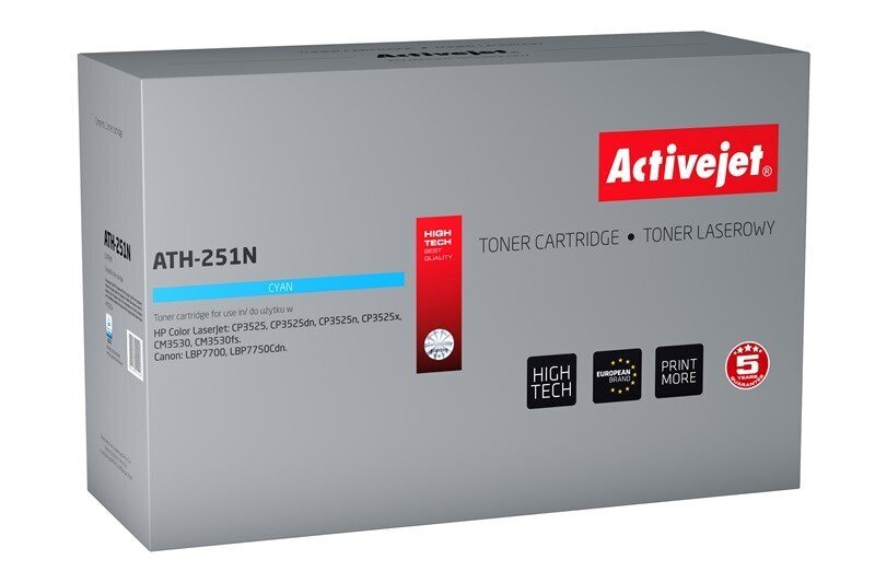 Activejet ATH-251N tooner HP printerile; HP 504A CE251A, Canon CRG-723C asendus; Ülim; 7000 lehekülge; tsüaan hind ja info | Laserprinteri toonerid | kaup24.ee