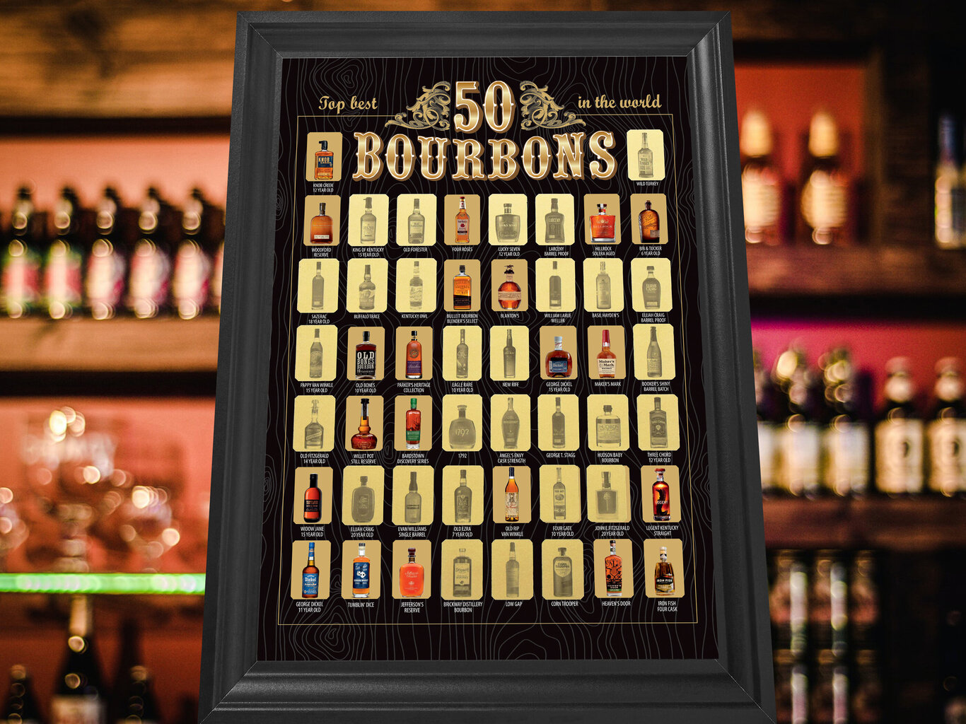 Kraabitav plakat "50 Best Bourbons in the World" A2 42x30cm hind ja info | Muud kingitused | kaup24.ee