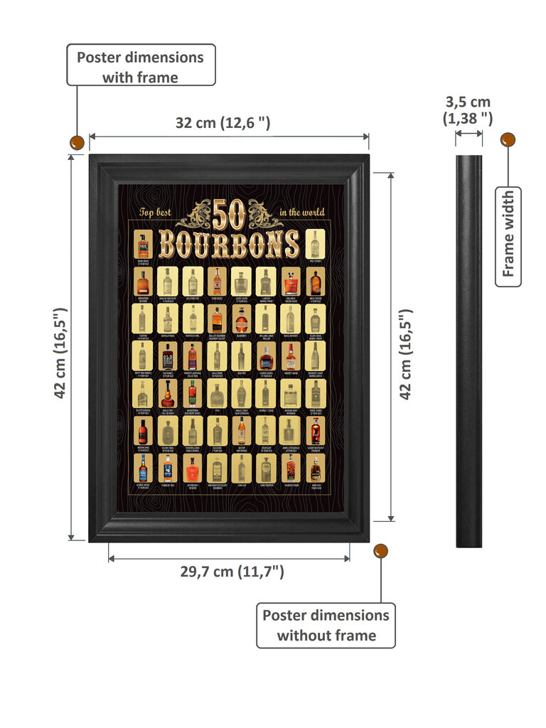 Kraabitav plakat "50 Best Bourbons in the World" A2 42x30cm цена и информация | Muud kingitused | kaup24.ee