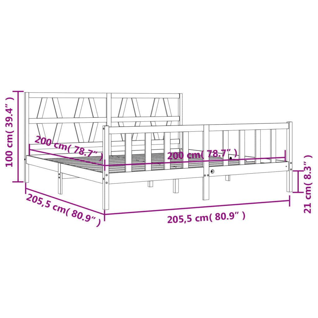 vidaXL voodiraam peatsiga, meepruun, 200 x 200 cm, täispuit hind ja info | Voodid | kaup24.ee