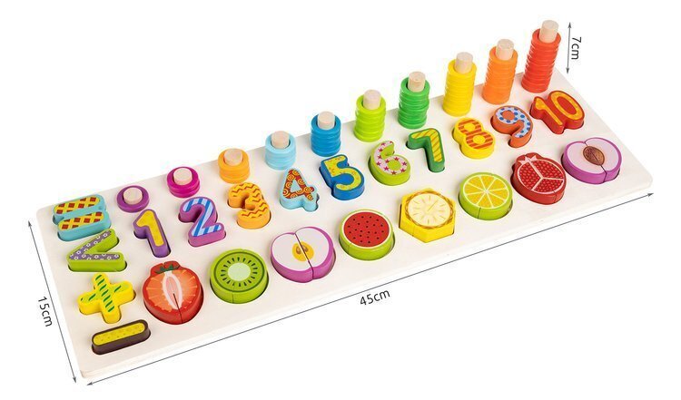 Montessori värviline puidust numbrite ja puuviljade sorteerija, pusle hind ja info | Arendavad mänguasjad | kaup24.ee