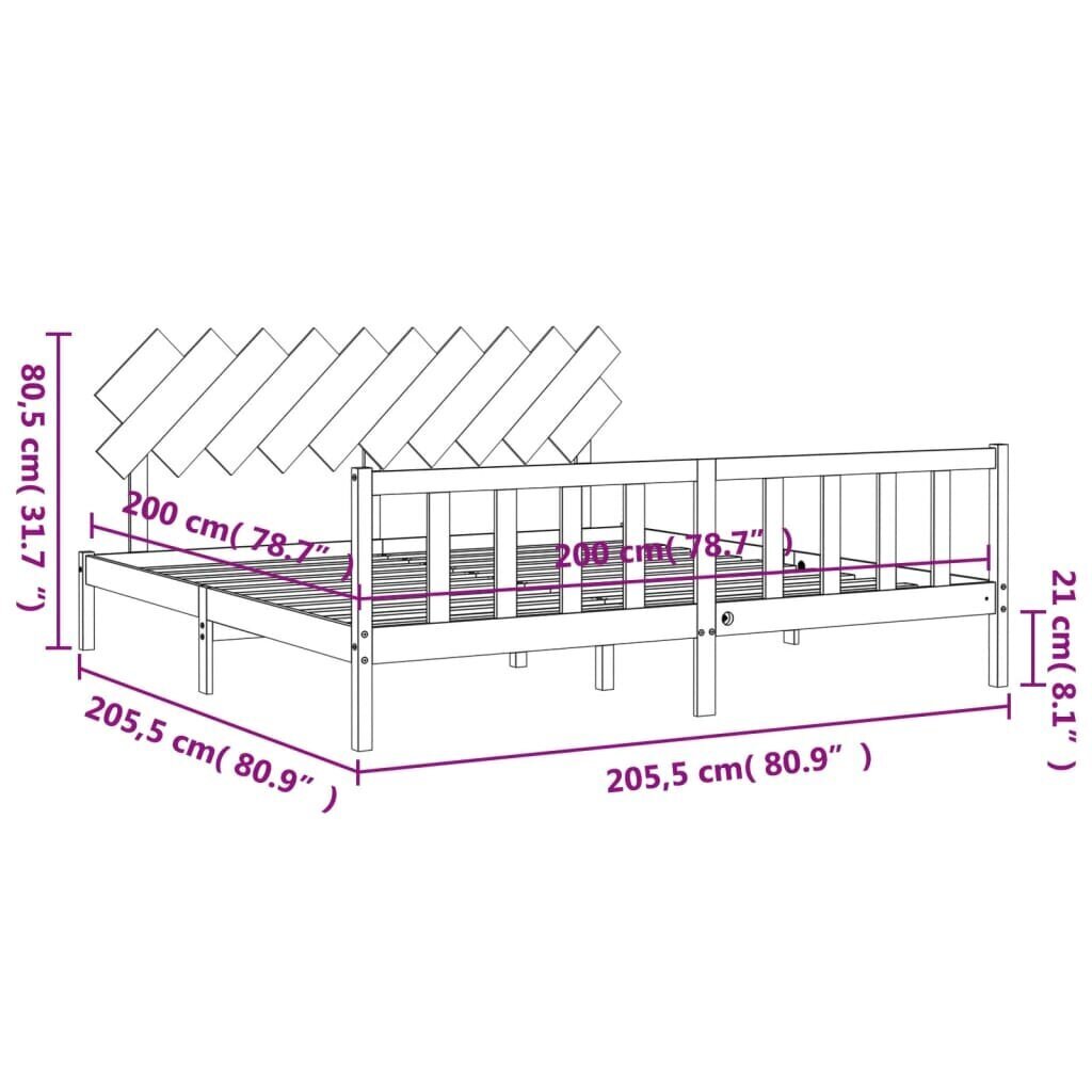 vidaXL voodiraam peatsiga, 200 x 200 cm, täispuit hind ja info | Voodid | kaup24.ee