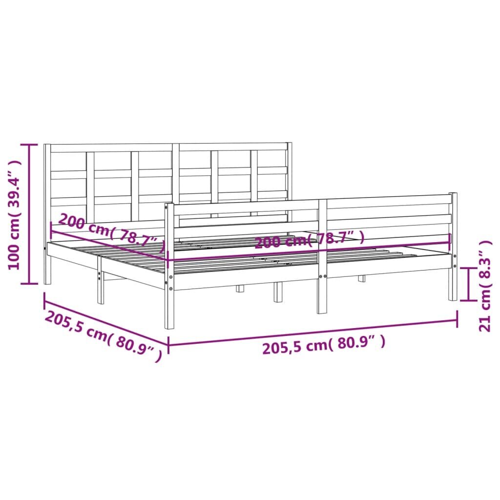 vidaXL voodiraam peatsiga, meepruun, 200 x 200 cm, täispuit hind ja info | Voodid | kaup24.ee