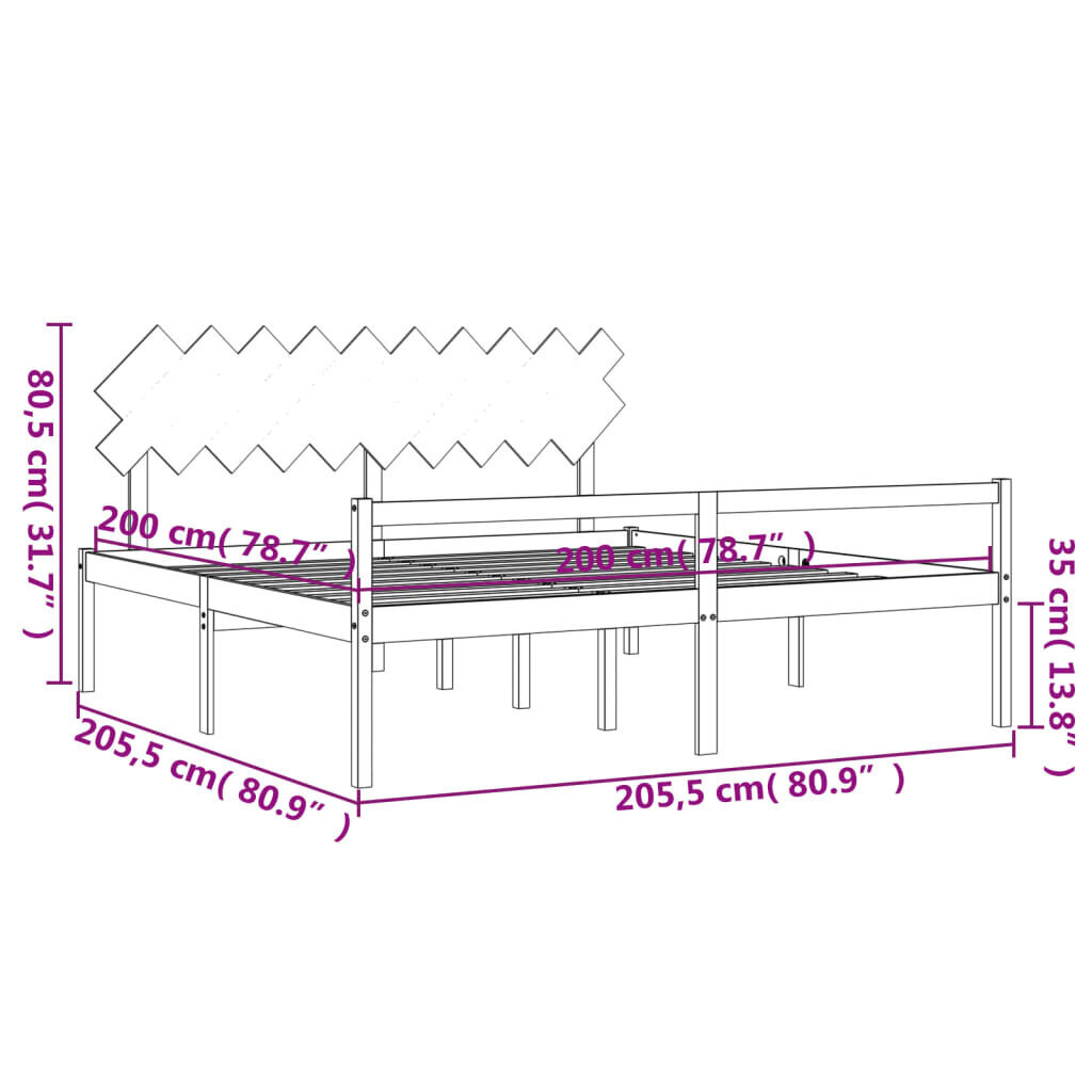 vidaXL voodiraam peatsiga, valge, 200 x 200 cm, täispuit hind ja info | Voodid | kaup24.ee