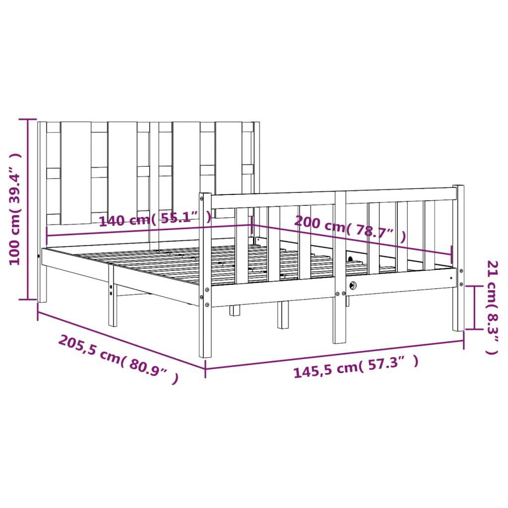 vidaXL voodiraam peatsiga, 140 x 200 cm, täispuit цена и информация | Voodid | kaup24.ee