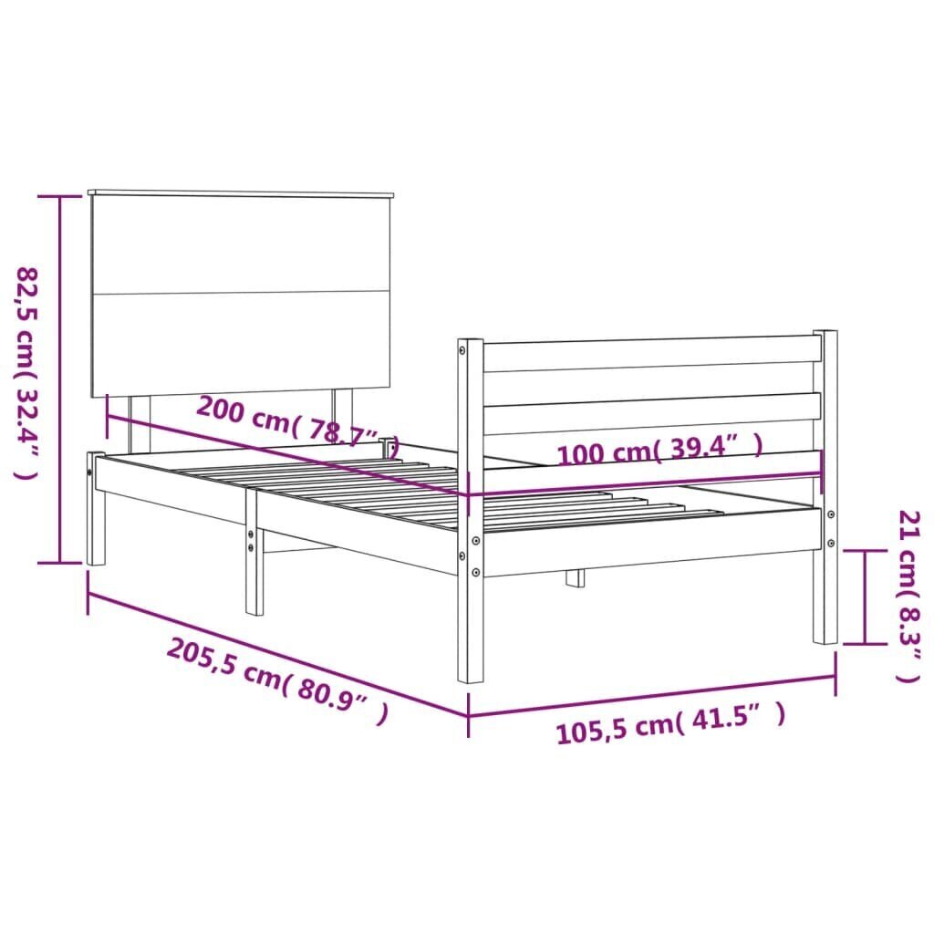 vidaXL voodiraam peatsiga, 100 x 200 cm, täispuit цена и информация | Voodid | kaup24.ee