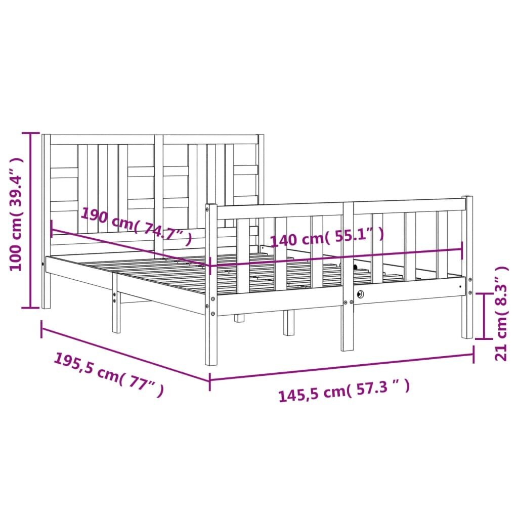 vidaXL voodiraam peatsiga, must, 140 x 190 cm, täispuit hind ja info | Voodid | kaup24.ee