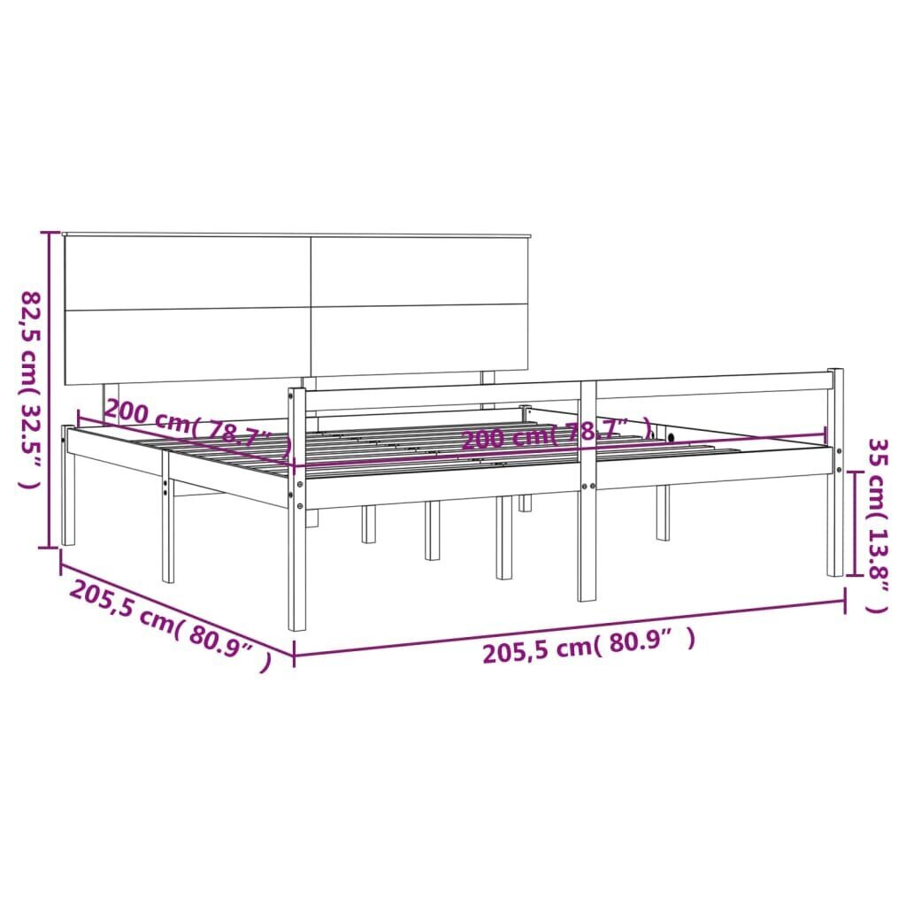 vidaXL voodiraam peatsiga, must, 200 x 200 cm, täispuit hind ja info | Voodid | kaup24.ee