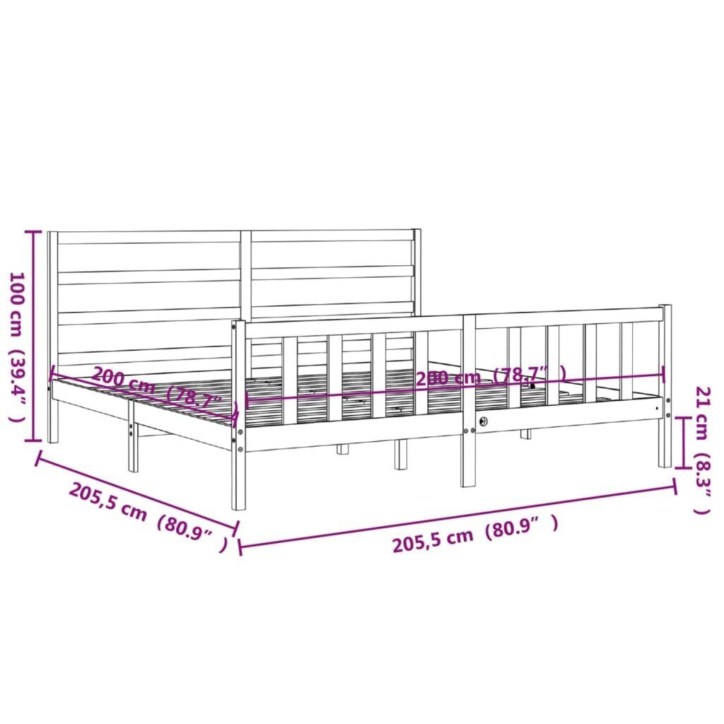 vidaXL voodiraam peatsiga, 200 x 200 cm, täispuit цена и информация | Voodid | kaup24.ee