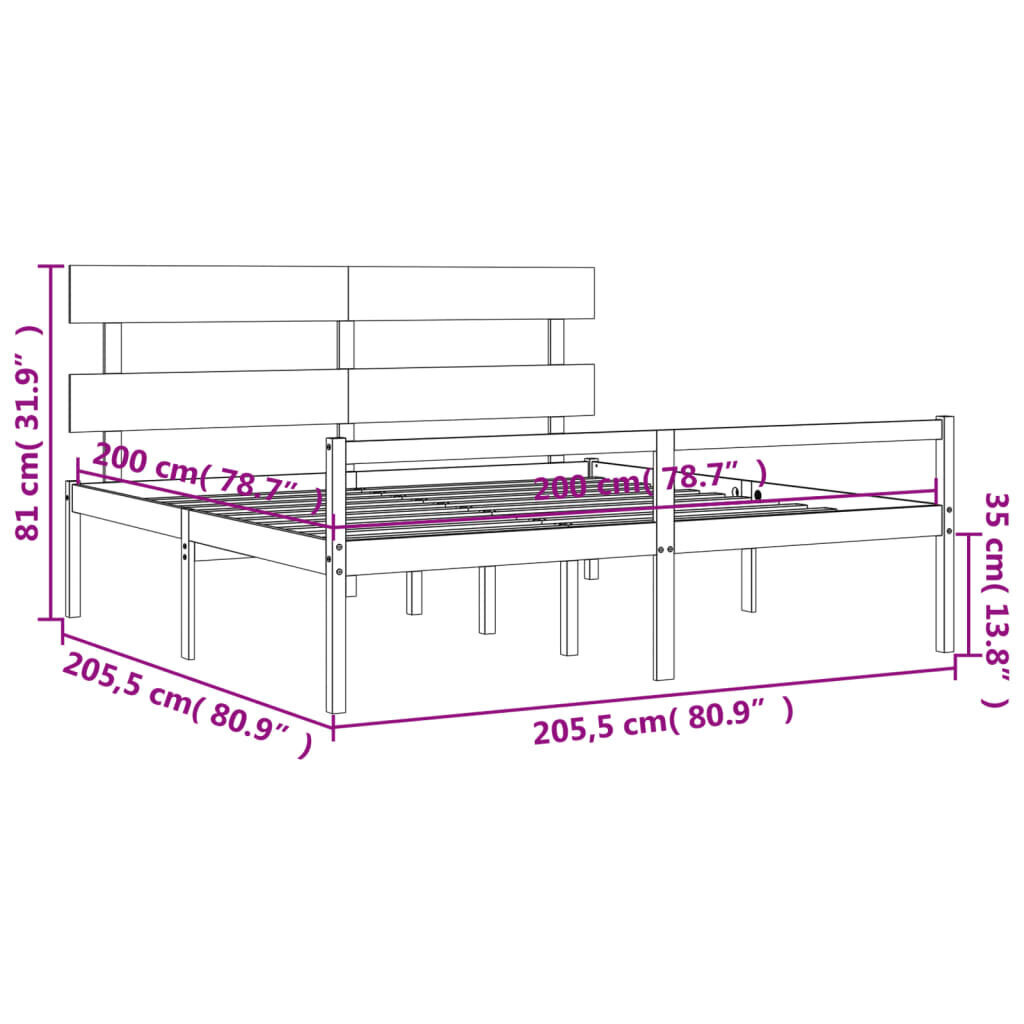 vidaXL voodiraam peatsiga, 200 x 200 cm, täispuit hind ja info | Voodid | kaup24.ee