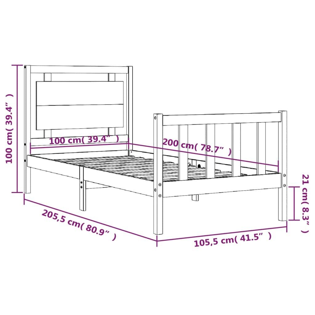 vidaXL voodiraam peatsiga, must, 100 x 200 cm, täispuit hind ja info | Voodid | kaup24.ee