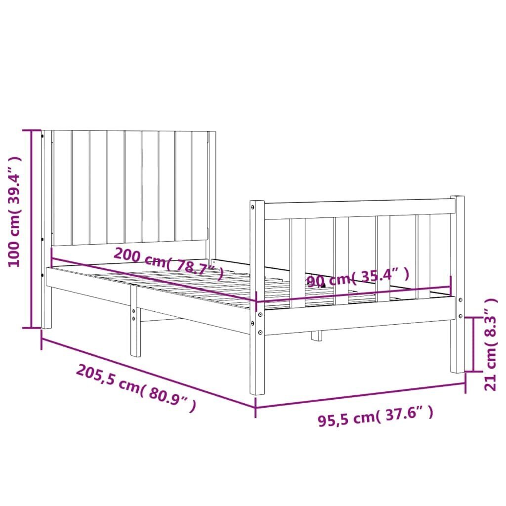 Voodiraam vidaXL, 90x200 cm, must hind ja info | Voodid | kaup24.ee