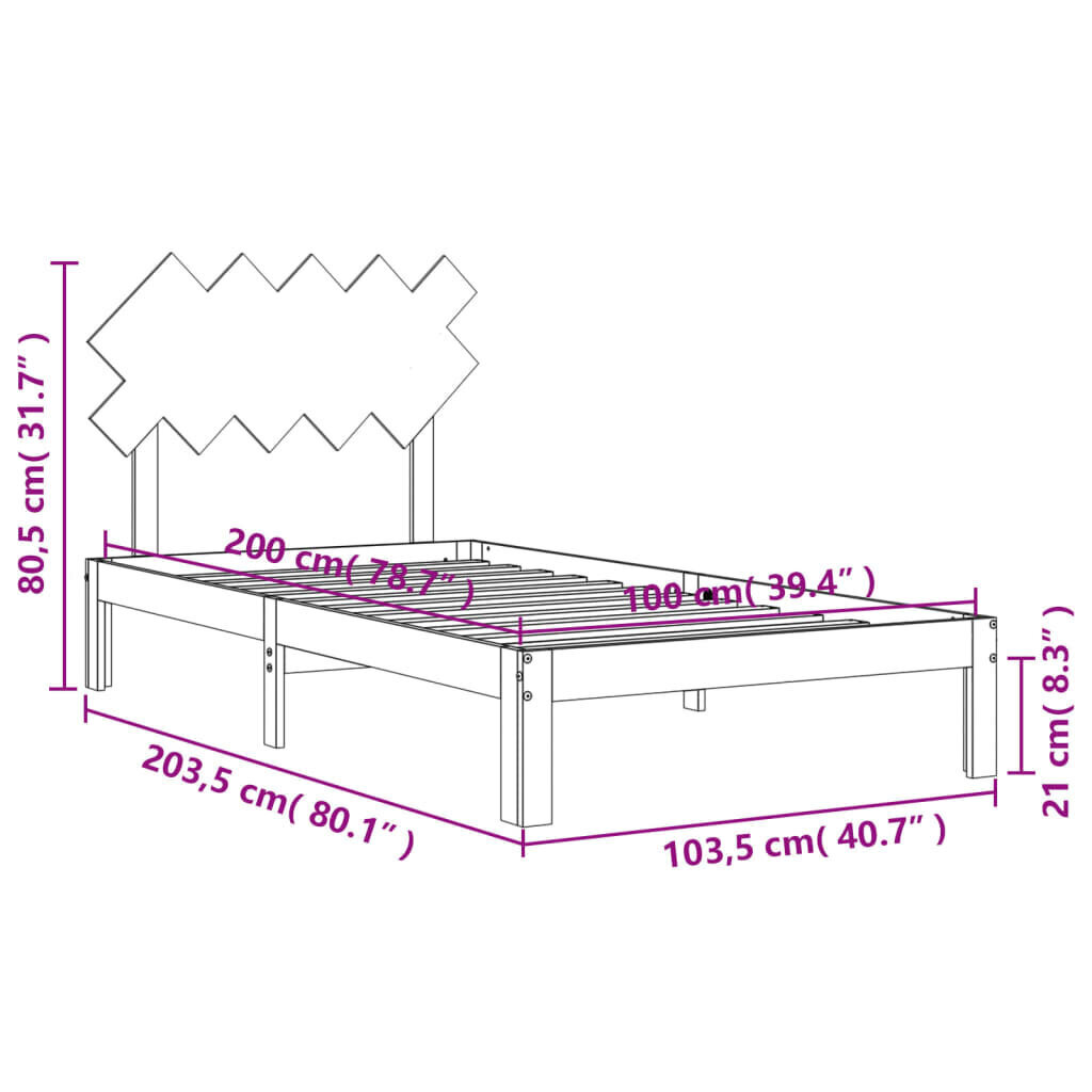 Voodiraam vidaXL, 100x200 cm, pruun hind ja info | Voodid | kaup24.ee