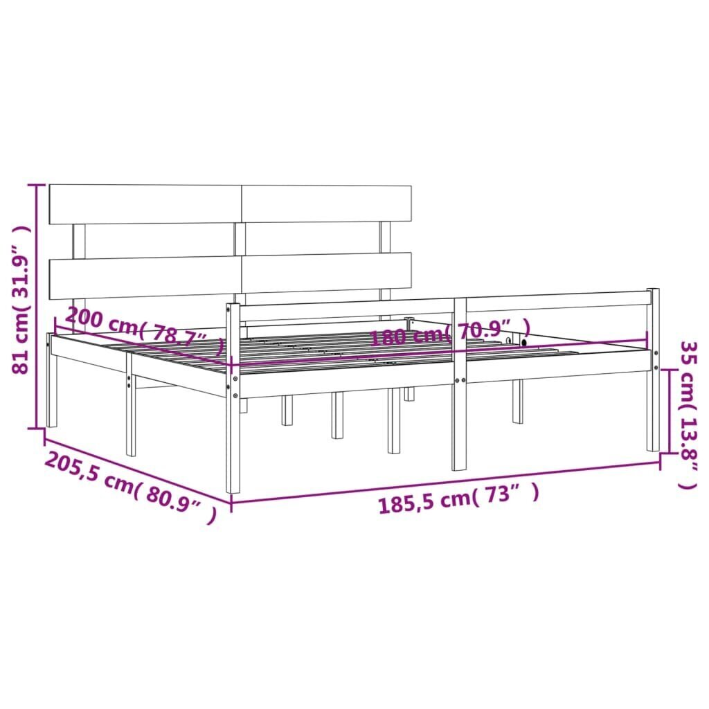 Voodiraam vidaXL, 180x200 cm, hall hind ja info | Voodid | kaup24.ee