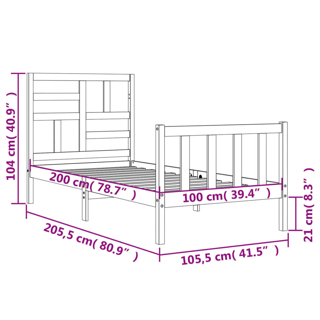 Voodiraam vidaXL, 100x200 cm, valge hind ja info | Voodid | kaup24.ee