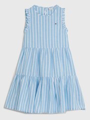 Платье TOMMY HILFIGER Striped Hemp Ruffle Medium Blue Stripe 540125231, синее цена и информация | Платья для девочек | kaup24.ee